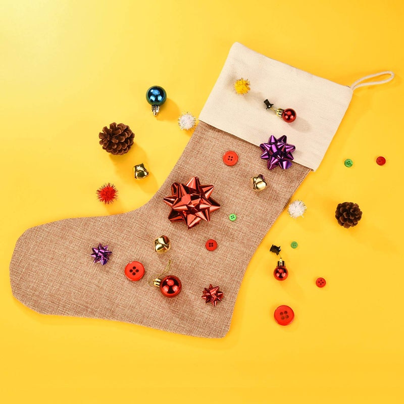 Sunshane Burlap Christmas Stockings Xmas Fireplace Hanging Stockings Decoration Stockings for Christmas Decoration DIY Craft (Flaxen, 8) - Image 4